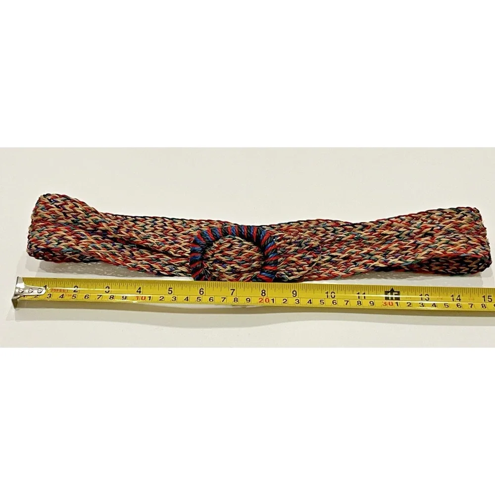 80s Braided Cord Rope Belt Woven Multicolor Fabric Retro Boho Vintage